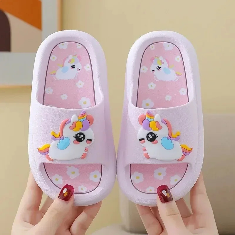 Summer Kids Home Shoes Flip Flops Baby Girls Slippers for Children Cartoon Unicorn Bathroom Antislip Thick Sole Slides 250519