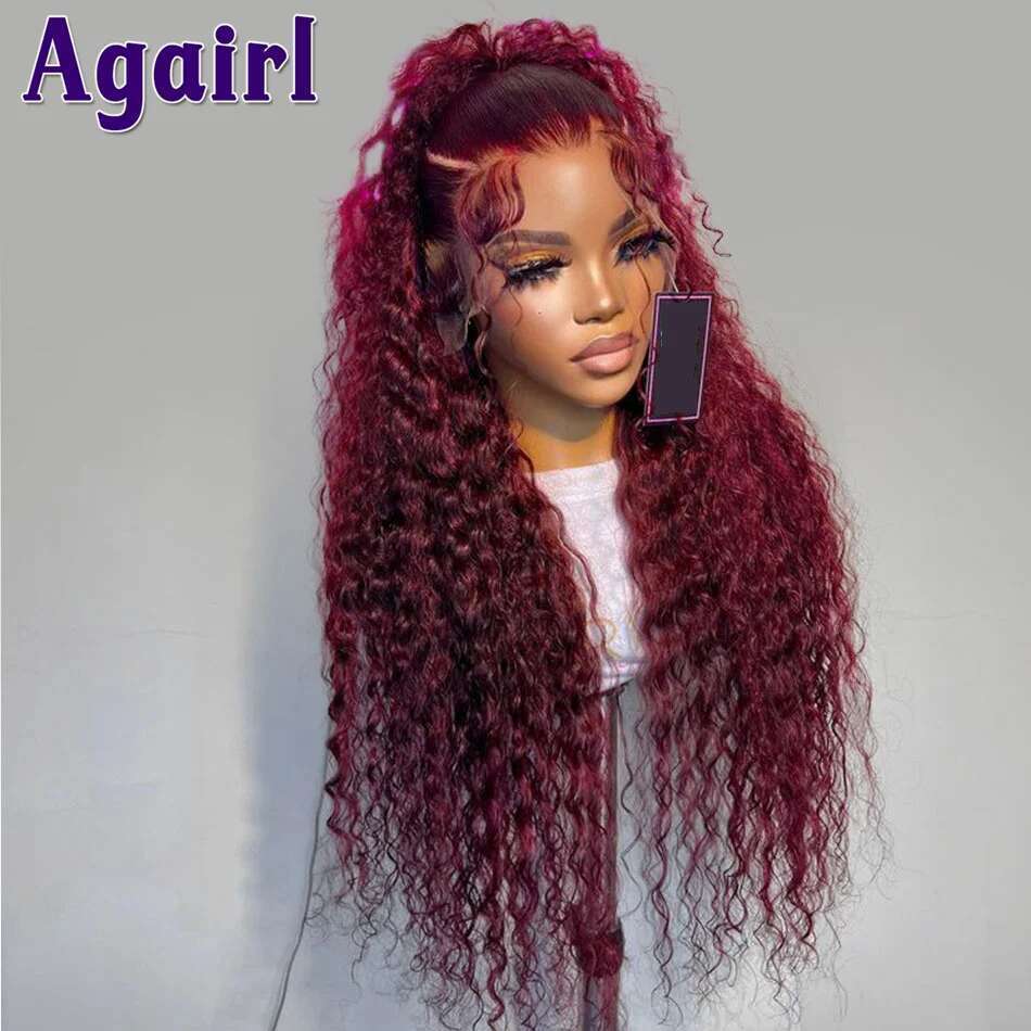 99J Dark Red Ready Go Wig Bury Kinky Curly Human Hair 13X4 13X6 Lace Frontal Brazilian Water Wave 6X4 Closure Wigs