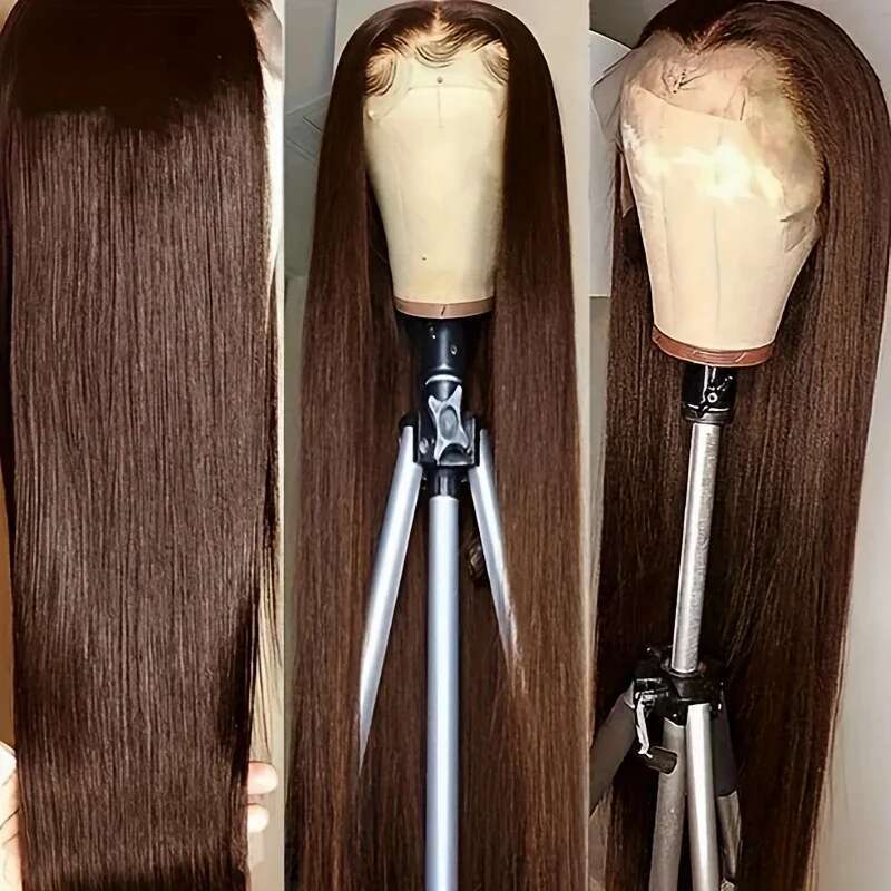 44 46 inches200 Density Chocolate Brown Straight Lace Front Women 13x4 13x6 lace Human Hair Wig for Daily Wear