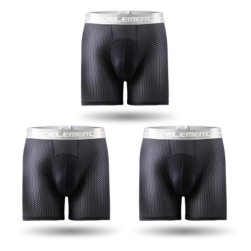 3pc Mens long sports briefs anti-wear leg large size ice silk boxers 250520