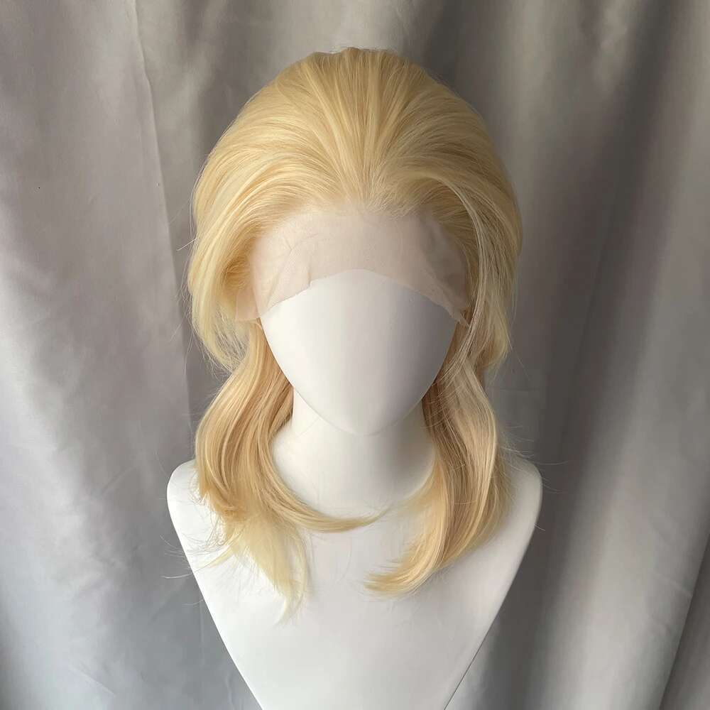 613 Blonde 13X4 Synthetic Lace Front Women Shoulder Length Mullet Cosplay Wigs for Men Half Hand Tied Glueless Natural