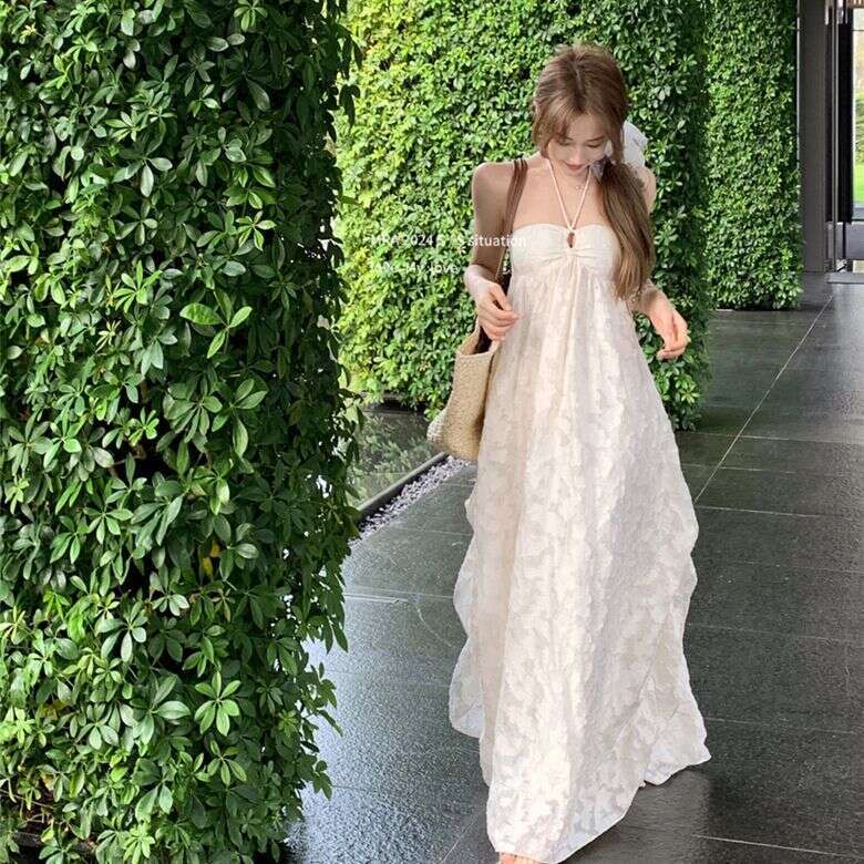 Halter Dress Beach Vacation Style Backless Hanging Neck Dress Beach For Women In Early Spring With Chest Cushion A Line Pure Desire Hollow Out Long Sk