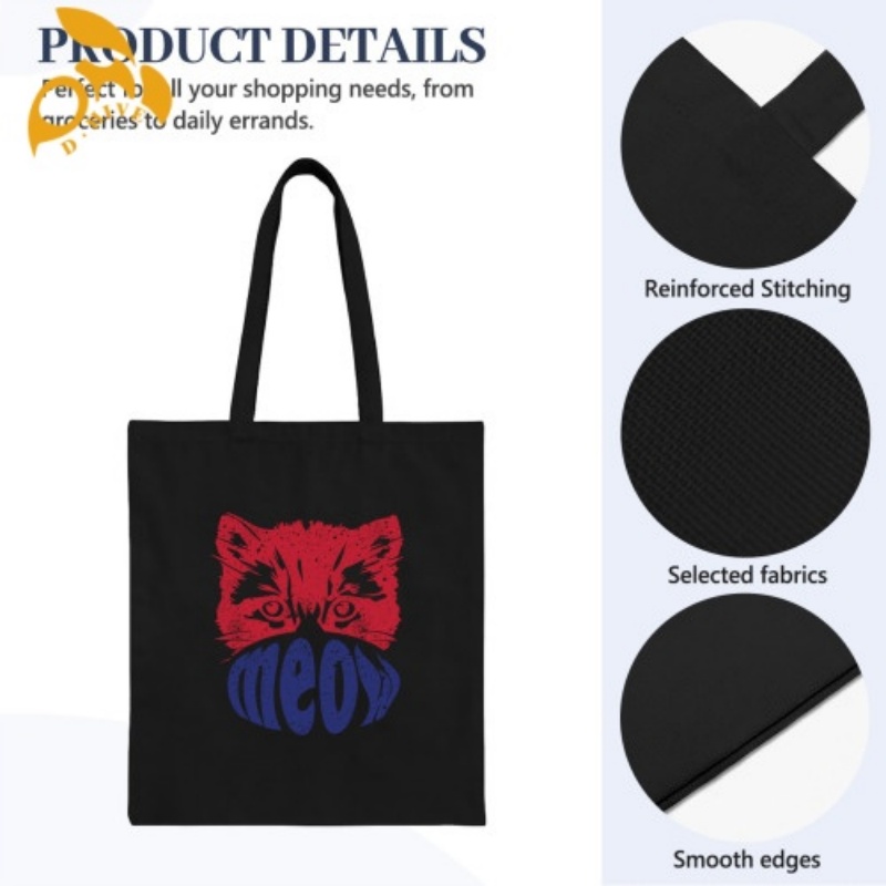 Free shipping.TOP fashion designers customize lightweight and high-quality black full-print canvas tote bags.