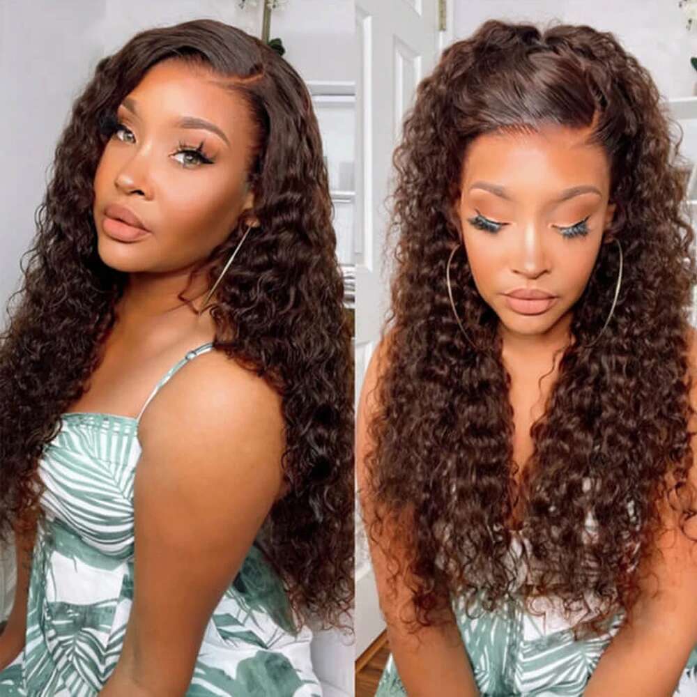 Deep Wave 13x6 HD Frontal Invisible Strap 360 Full Glueless Human Hair Chocolate Brown Lace Front Wig