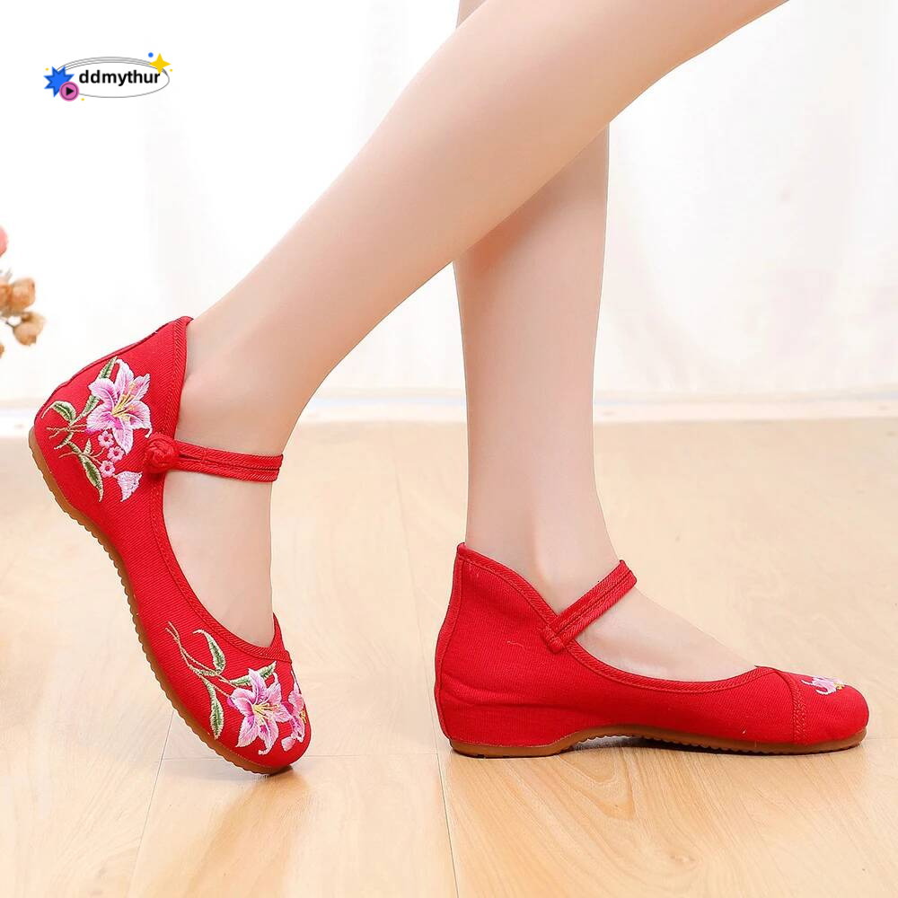 Handmade Womens Vintage Embroidered Canvas Ballet Flats Ladies Comfortable Chinese Ballerinas Vegan Embroidery Shoes ddmythur ddmythur