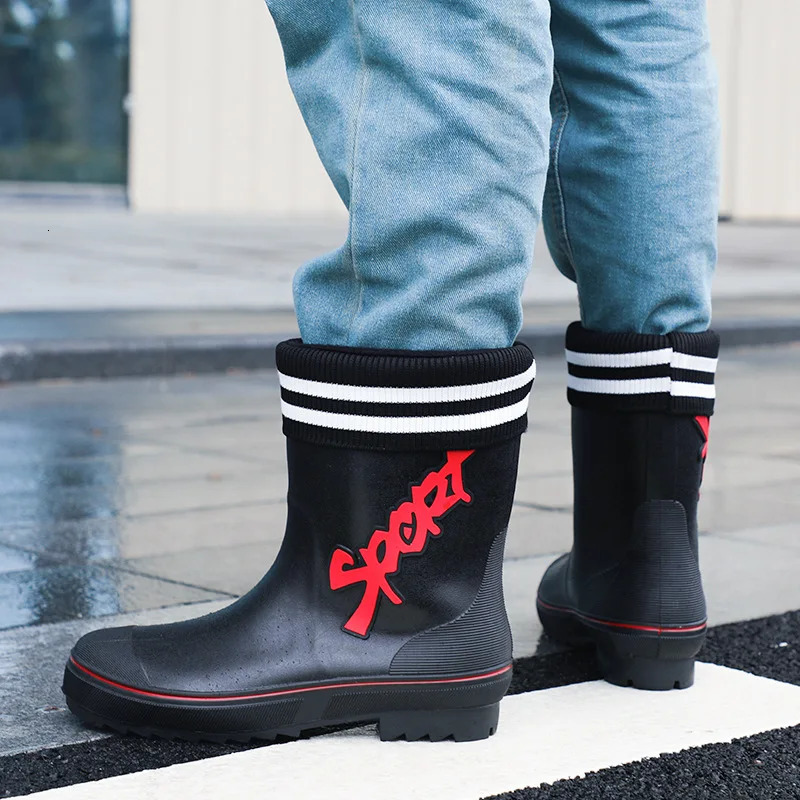 Mid-calf Rain Boots Men Slip-On Waterproof Rubber Rain Shoes Work Mud Boots Warm Durable Non-Slip Boots Farming Fishing Camp 250515
