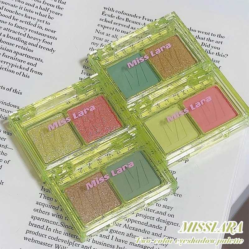 Two-tone eyeshadow tray Pearl matte Beginner Compact portable pure mint green eye makeupXJ250520