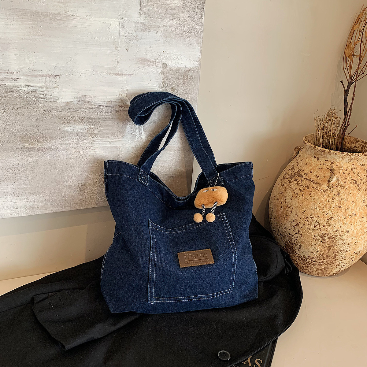 Free Delivery Designer Bag Cowboy Canvas Shoulder For Women Large Capacity Shopping Niche Art Tote Japanese And Korean Casual Versatile Hand Luxury Ba