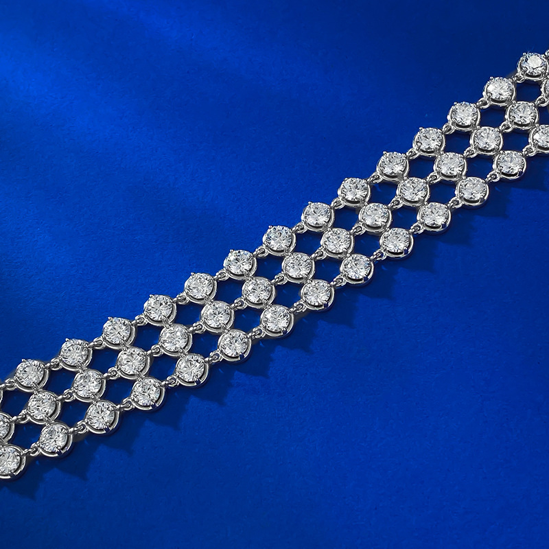 Versatile Fine-Toned Elegance: A High-Quality Solid-Silver Bracelet Adorned With Sparkling Gems