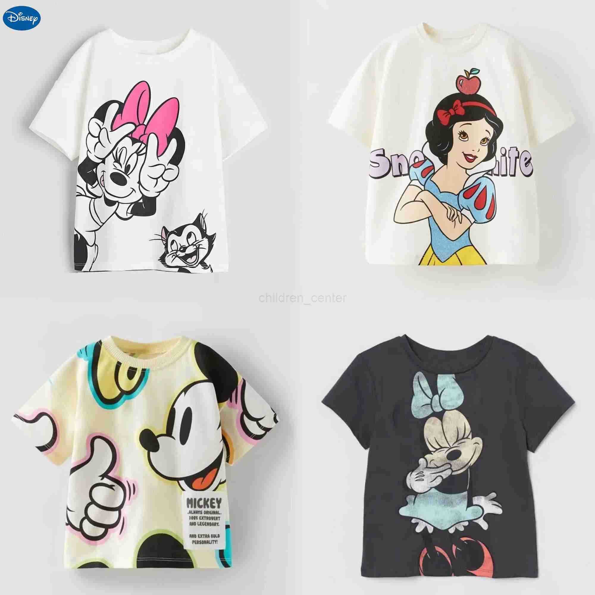Disney Cartoon Tshirt Boys And Girls Trendy Short Sleeve Tees Round Neck Base Shirt 2024 New Costume Toddler Cute Thin Cotton Soft Wear W250520