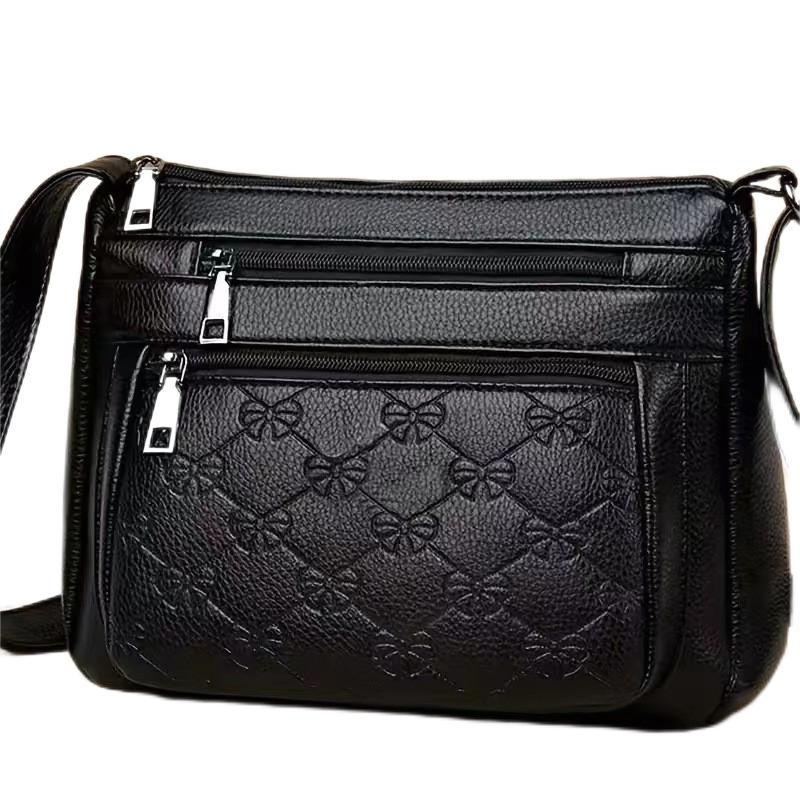 High quality brand high-quality new 2024 genuine leather texture mother PU women's middle-aged and elderly single shoulder crossbody bag free des