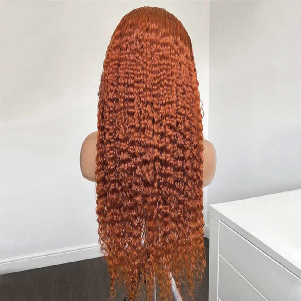 RONGDUOYI Orange Hair Kinky Curl Synthetic Deep Wavy Heat Resistant Natural Hairline Lace Front Wigs Cosplay Makeup Use Wig