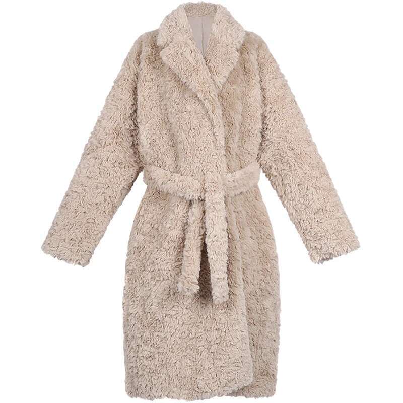 Lautaro Winter Long Oversized Shaggy Fuzzy Warm Thick Fluffy Faux Fur Coat Women Sashes Lapel Stylish Korean Fashion 2021