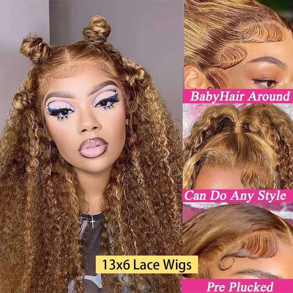 250% 38 Inch Highlight Ombre 13x6 Hd Water Deep Wave Frontal Kinky Curly Wigs Lace Front Human Hair Wig