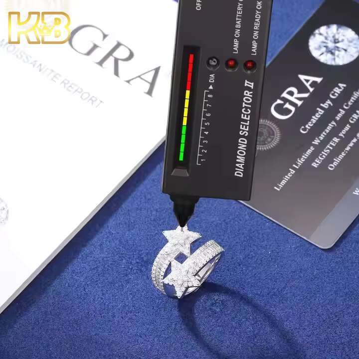 Moissanite Star Ring for Men 925 Sterling Silver VVS Diamond Cut Hip Hop Jewelry Pass Diamond Tester Engagement Bling Gift