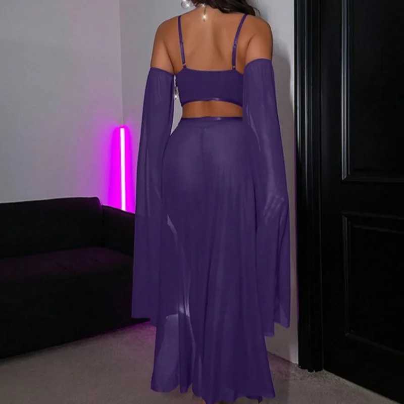 Sexy Lingerie Suit for Women Mesh Patchwork Tassel Womens Underwear Suit Sexy Slit Skirt Mesh See-through Underwear New R250520