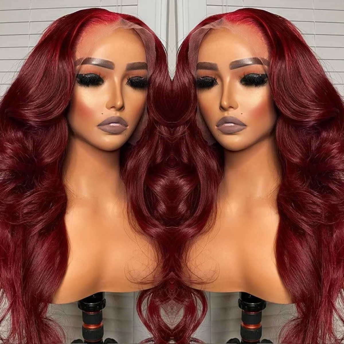 Brazilian Burgundy Lace Front Wig Look Like Human Hair Wig Transparent HD Lace Body Wave 250 Density Heat Resistant Glueless Synthetic Wig for Women P