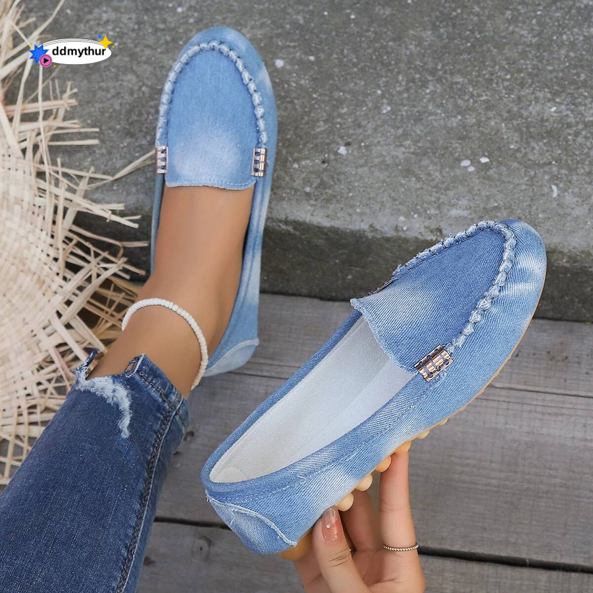 New Women's Casual Canvas Sneakers Spring Autumn Loafers Fashion Non-slip Soft Round-toe Denim Flat Shoes Plus Size 43 ddmythur