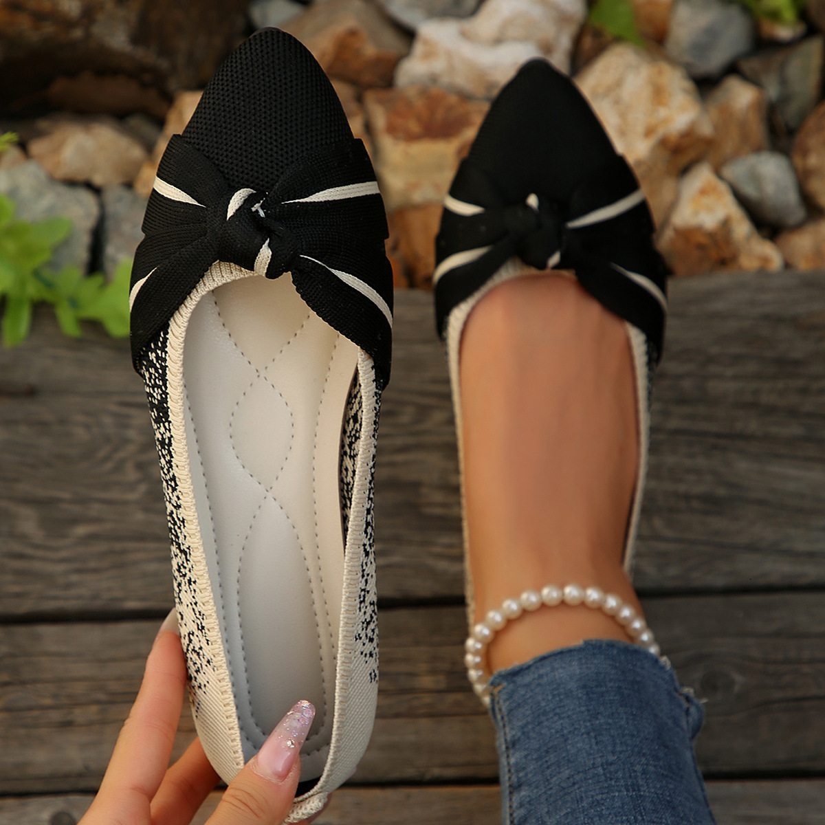 Large Size Lightweight Soft Soled Doudou Women Casual Shoes S Shoes For Spring Autumn New Color Blocked Butterfly Bow Comfortable And Non Slip Single 
