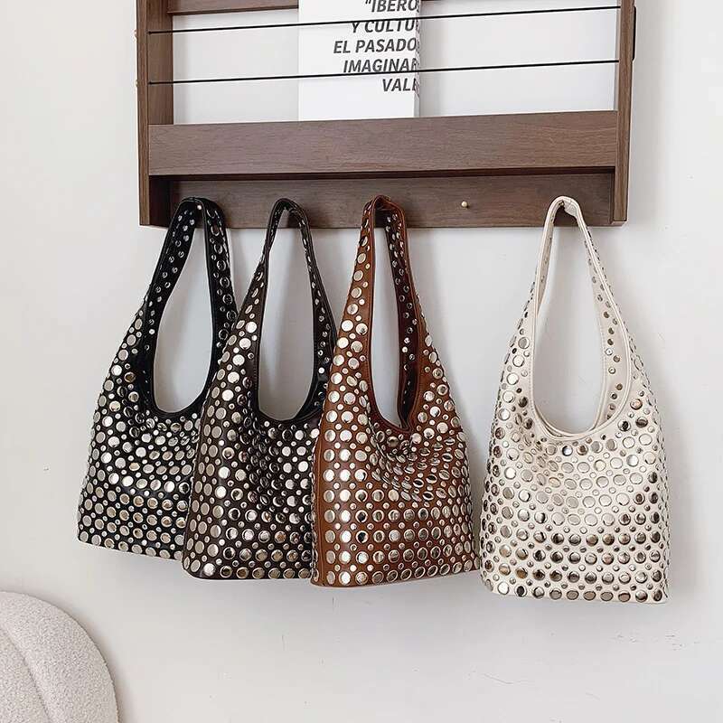 Designer Geometric Shoulder For Women Top Brand Handbag Shiny Rivet Handmade Evening Clutch Bag Fashion Party Purse