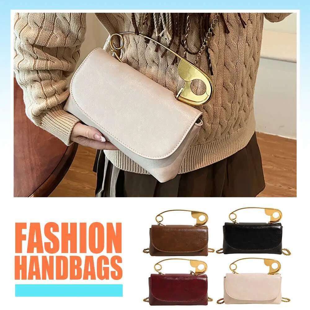 Women Creative Pin Handbag With Chain PU Leather Casual Flap Large Capacity Stylish Crossbody Work Date Bag