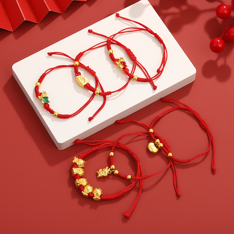 The Lucky Birthday Handmade Tortoise Handrope Year of the Loong Temple Little Red Rope Bracelet Female Handstring
