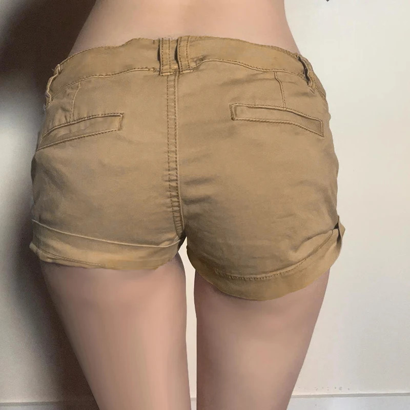 IAMTY Low-rise Cargo Denim Shorts Khaki Vintage Skinny Jean Pants High Street Casual Basic Bottoms Cool Jean Shorts Women 250520
