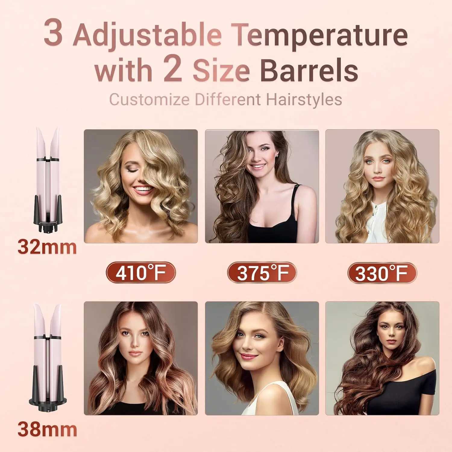 BESTOPE PRO Automatic Curling Iron Hair Curler Replaceable Curling Wand with 2 Sizes Barrel (1 1.25) 3 Temps Hair Waver z250520