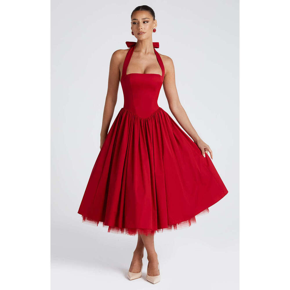 2025 European American fluffy evening popular women's lace up dresses, new casual and versatile fashionable clothing