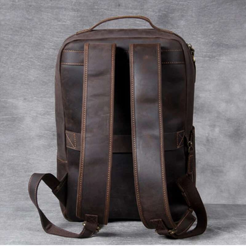 Vintage Crazy Horse Genuine Men Backpack Laptop Leather Daily Bagpack Male Rucksack Trave Hiking Knapsack Large
