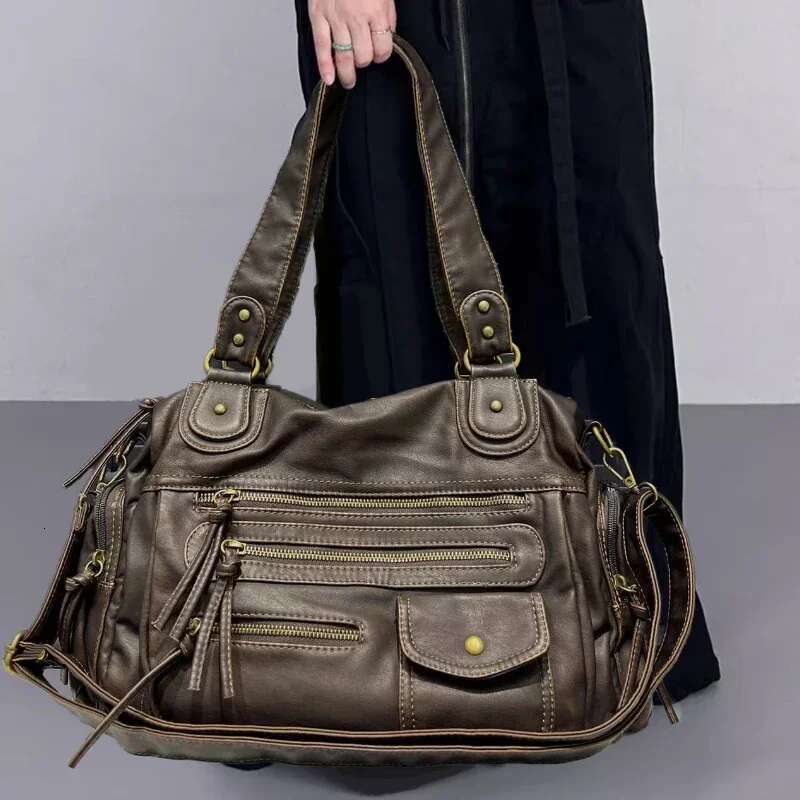 Ladies' Fashion Y2k Spicy Girl Retro Tote Bag, Large Capacity Vintage Multi Pocket Shoulder Bag