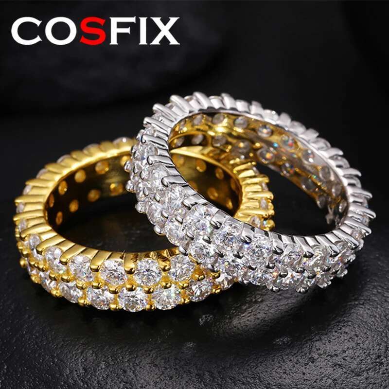 COSFIX Hiphop Round Cut Mens Moissanite Ring s925 Silver D Color Moissanite Rings for Men Luxury Men Full Moissanite Ring