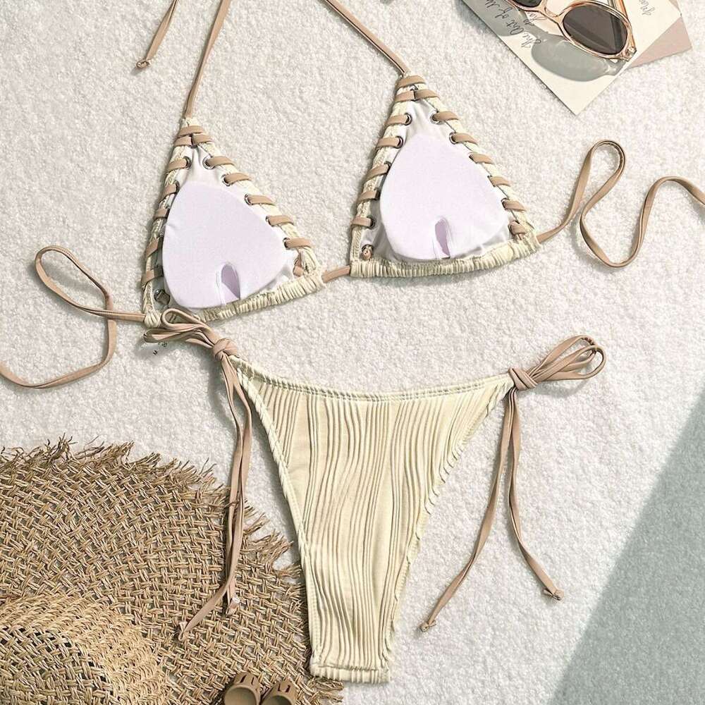 European and American summer sexy solid color bikini women's beach vacation ins swimsuit 2025 new casual fashion trend clothing