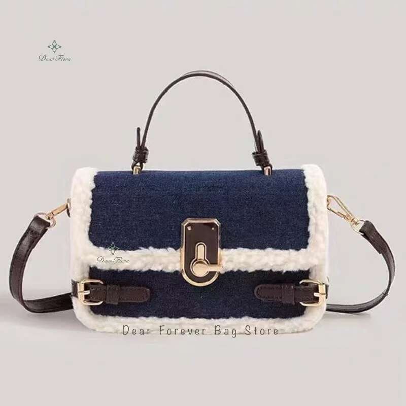 Hot Selling Women's Fashion Lamb Wool Retro Shoulder Autumn Winter New Handbag Cute Patchwork Purse Messenger Bag Casual Crossbody Bags Designer 