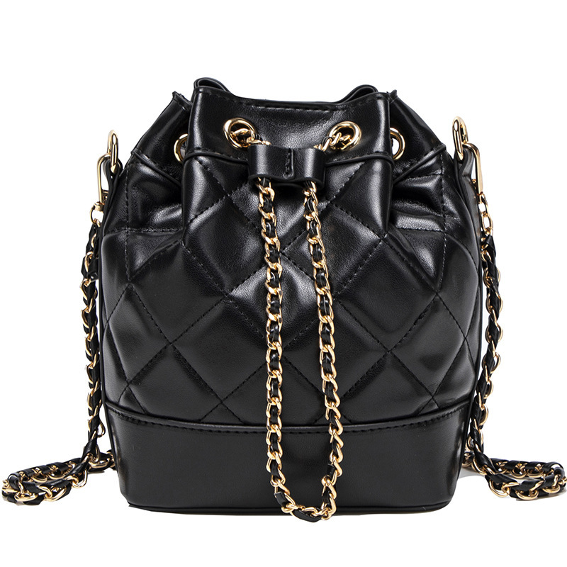 New backpack diamond grid chain diagonal cross Korean version light luxury fashion bucket shaped women's bag popular casual designer trendy cross