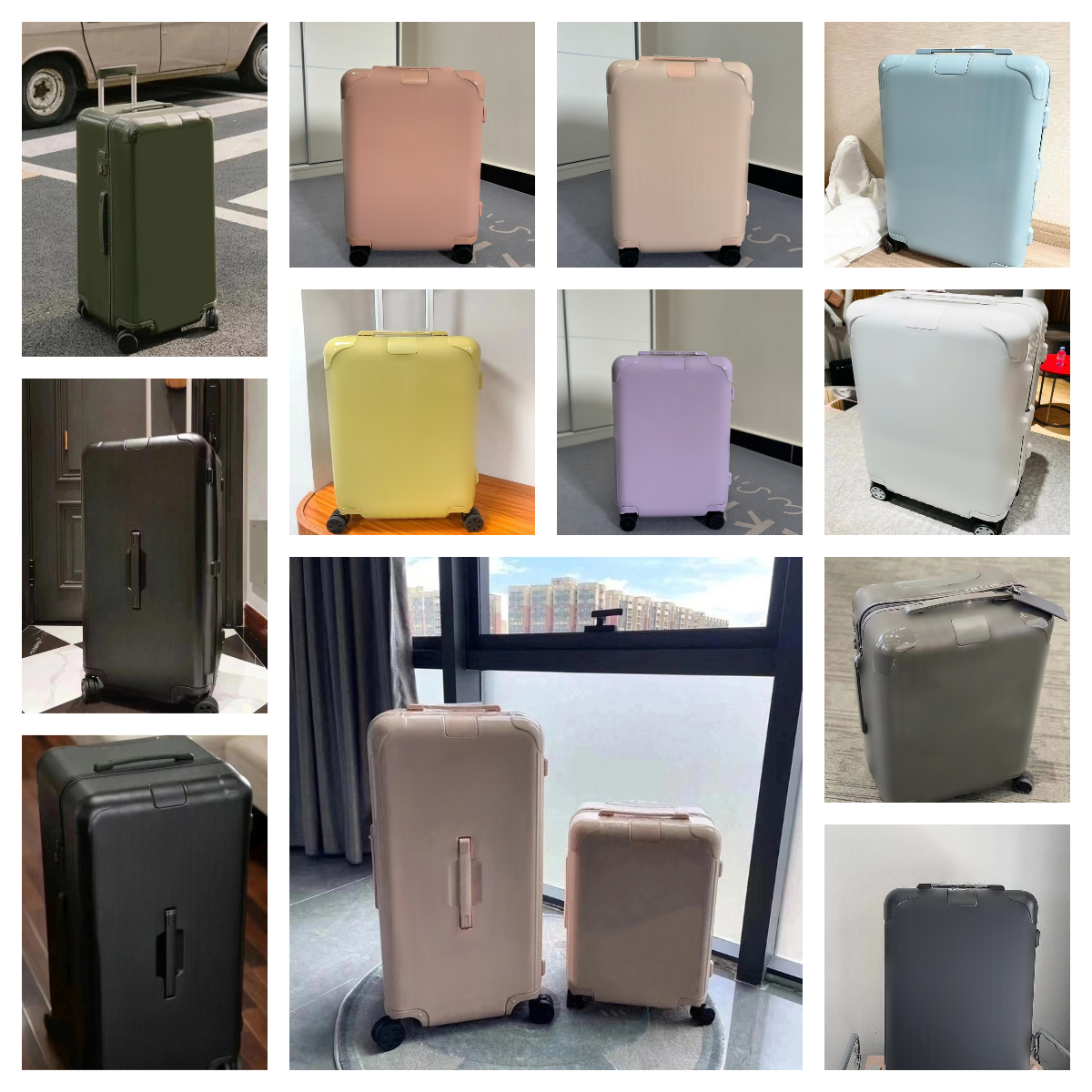 Suitcase in RIM0 pc with smooth universal wheels with anti-spin core anti-theft and anti-burst zips luggage available in 5 sizes