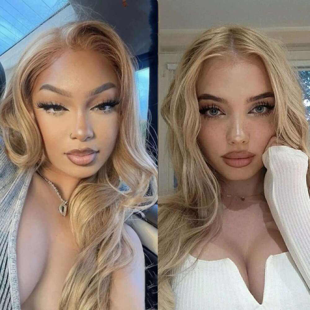 Highlight Long Wavy Synthetic Hair Free Part Natural Curly Loose Body Wave Mixed Blonde 13X4 Lace Front Wigs for Women