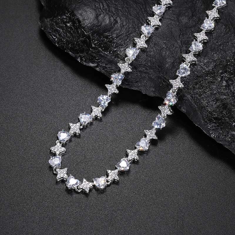 Unisex luxury Heart Moissanite VVS1 Necklace Chain 925 Silver For Women Iced Out Chain Link Necklace Unisex Fine Hip Hop Jewelry