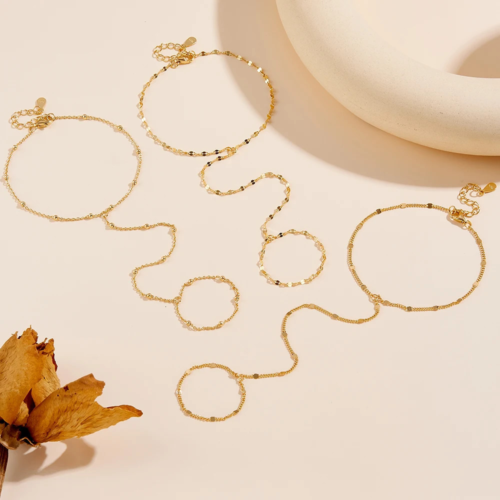 Jewelry 925 Sterling Silver Gold Plated Ultra Bright Ceramic Tile Sleeve Chain Minimalist Finger Bracelet Ring Bracelets 250520
