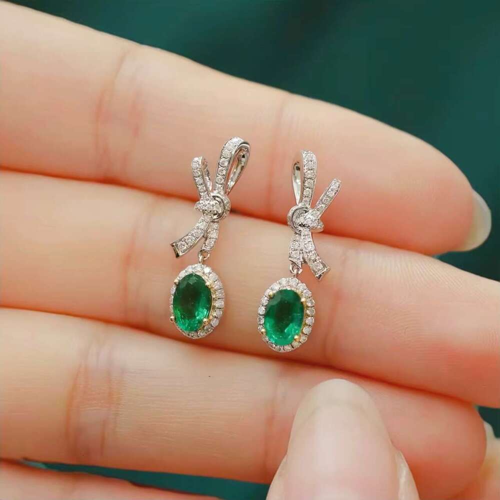 Platinum boutique jewelry elegant bow cute emerald commuting style earrings, wedding party gifts