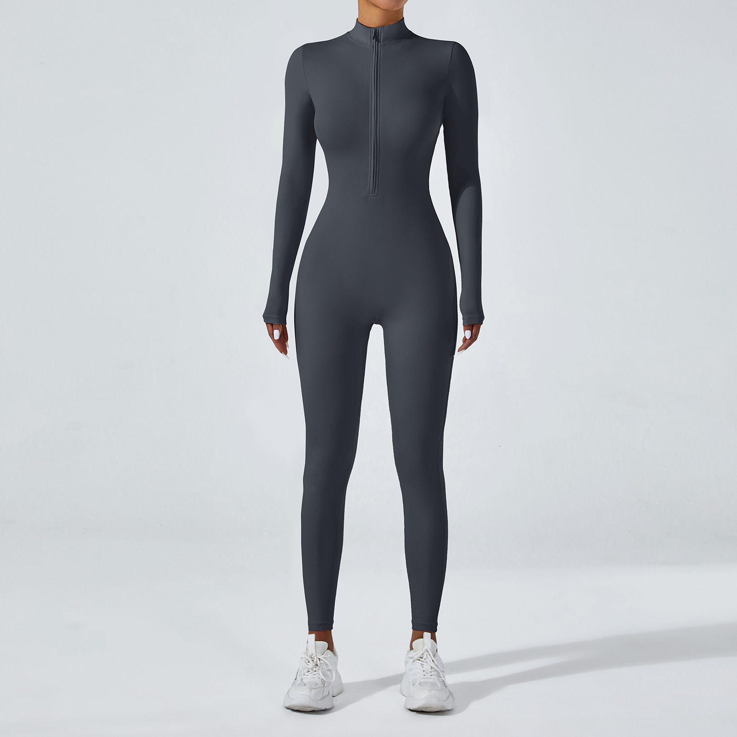 Zipper nude long sleeved yoga for women, high-intensity fitness running sports jumpsuit
