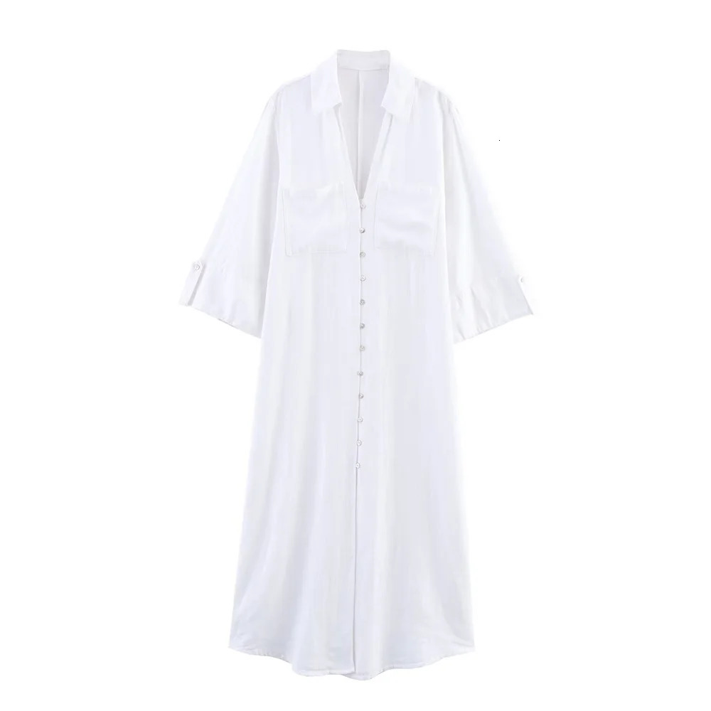 UNIZERA womens shirt style dress with lapel buckle decoration for spring and summer casual wear 250520