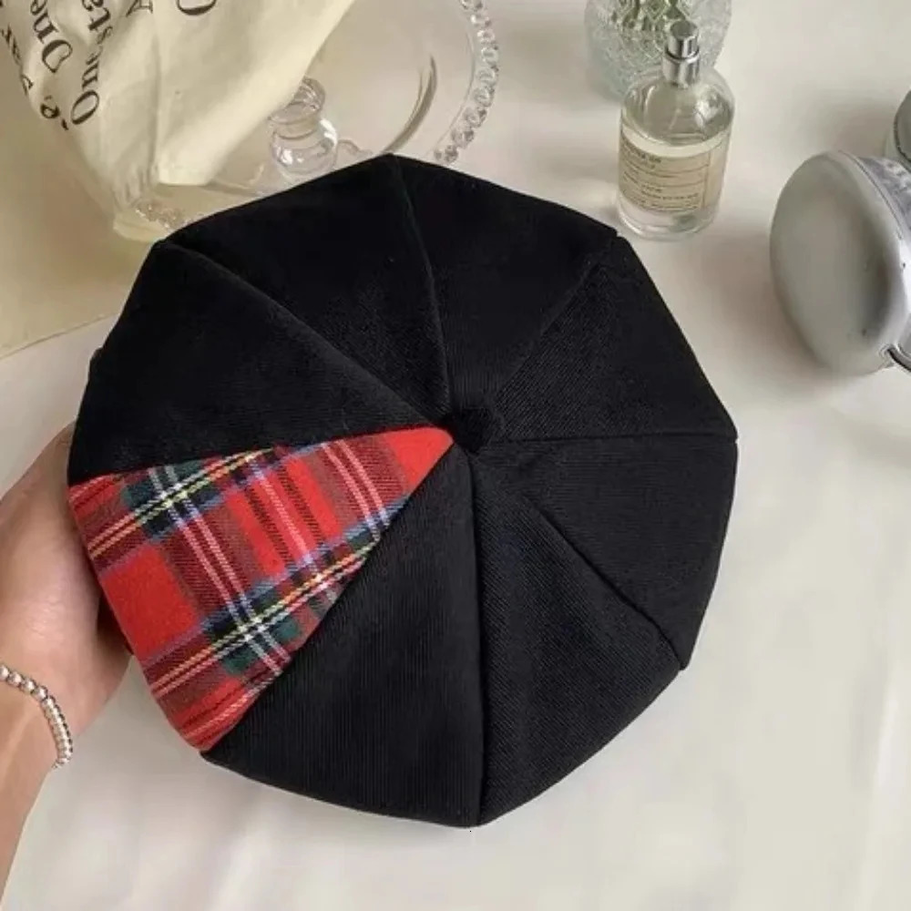 Splicing Beret Female British Retro Painter Japanese Big Head Waist Versatile Hat 250520