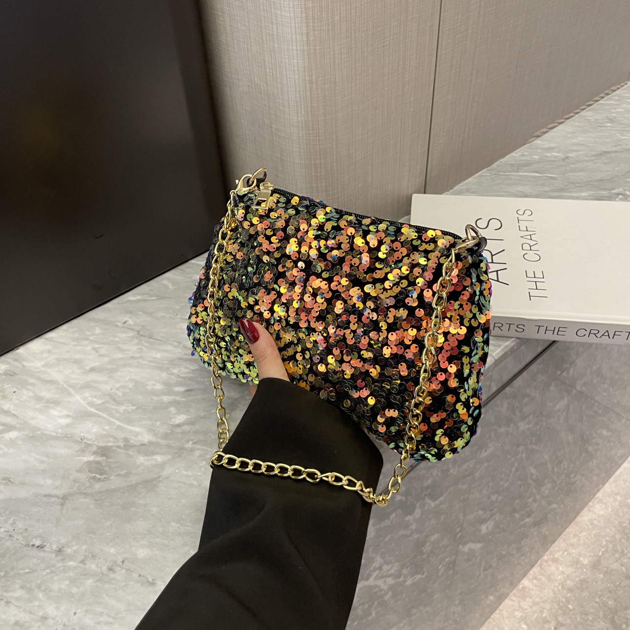 High quality brand high-quality new style sequins 2025 niche texture single shoulder temperament simple chain small square bag free delivery designer 