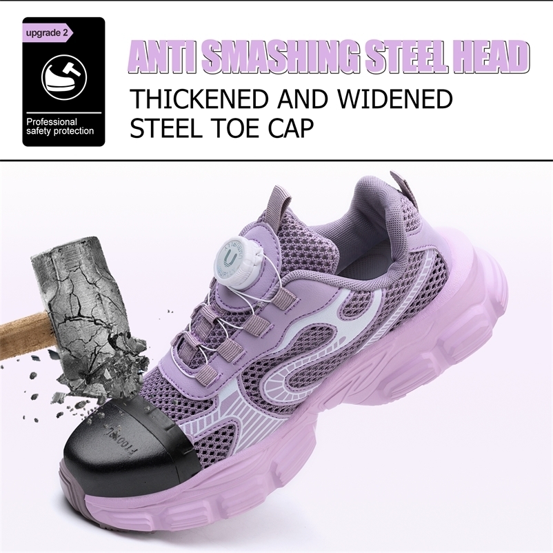 Summer button womens steel head safety shoes Smashing breathable upper Workshop factory shoes 250519
