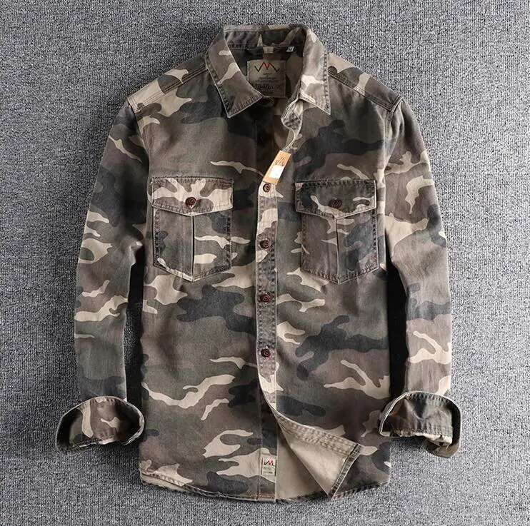 Men's Double Pocket Camo Shirt Men Camouflage Cargo High Quality Outdoor Hiking Sport Youth Out Wear Shirts Designer