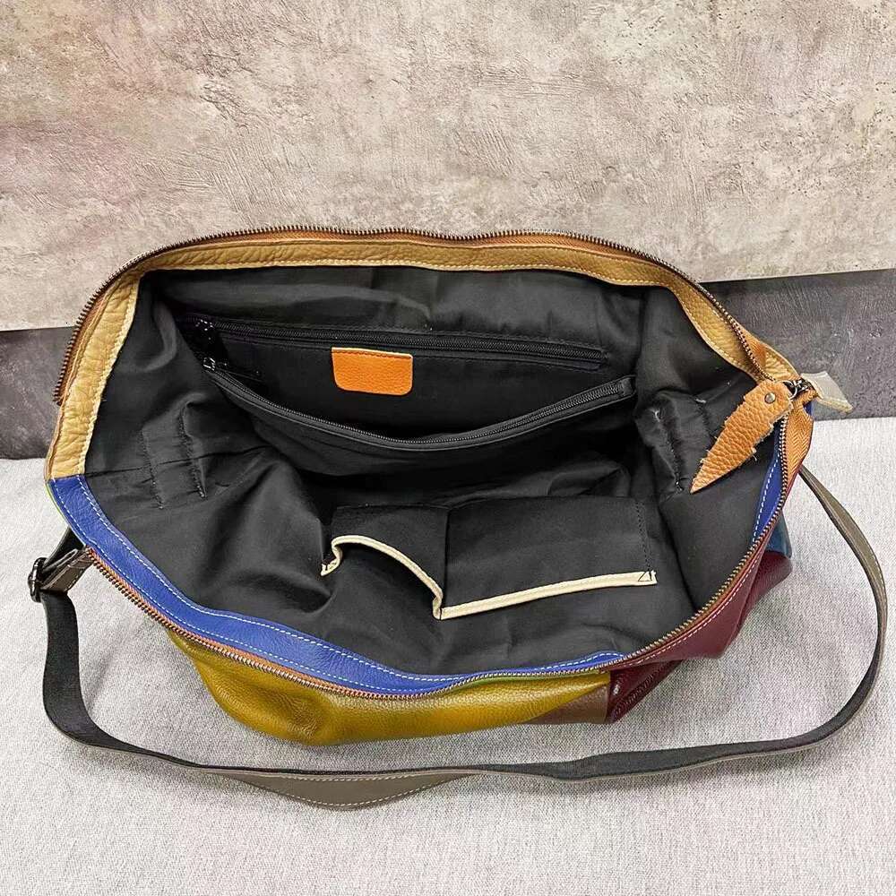 Oversized Female Genuine Leather Patchwork Hobo Slouchy Shoulder Vintage Big Capacity Overnight Weekender Work Laptop Bag