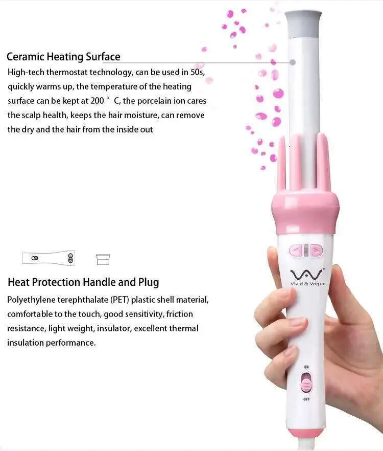 Vivid & Vogue 360 Spin Styler Barrel Automatic Curler Wand Ceramic Professional Auto Hair Rotating Curling Iron