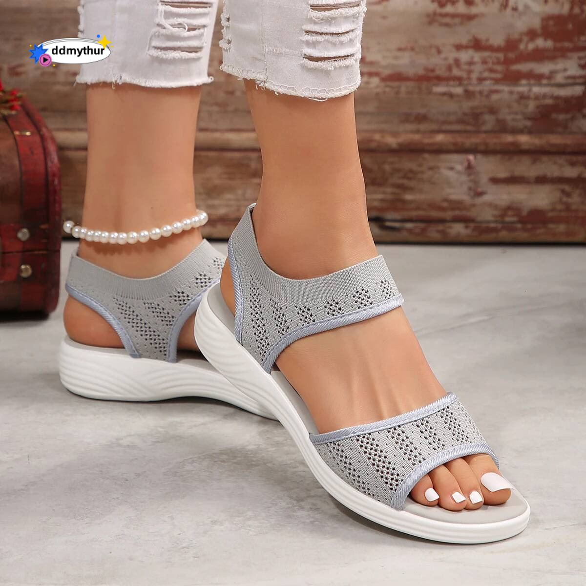 New Women Summer Fashion Mesh Casual Fish Mouth Sports Sandals Plus Size 43 Flying Woven Flat Shoes Sandalias Mujer ddmythur