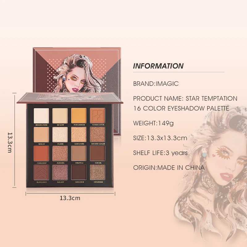 IMAGIC New 16 Color Eyeshadow Shimmer Palette Matte Highlighter For Lasting Pigmented Powder Professional Mineral Powder Makeup W250520
